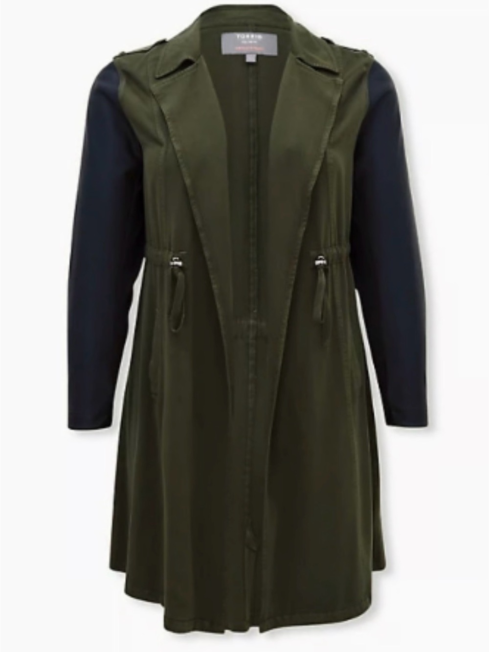 Torrid Olive & Black Drawstring Trench Coat